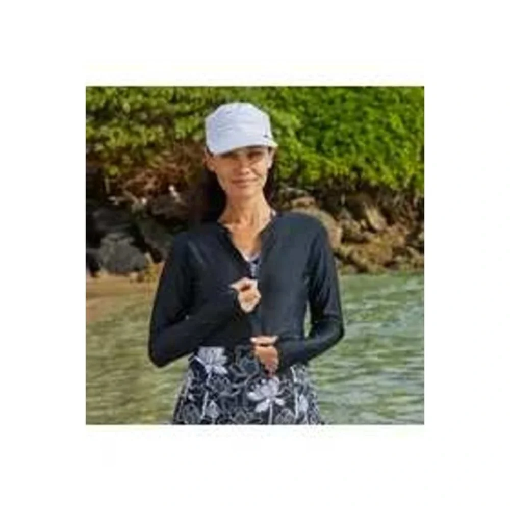 UV Skinz Womens Black Active Swim Shrug UPF 50+ Cropped Rash Guard Zip Front S